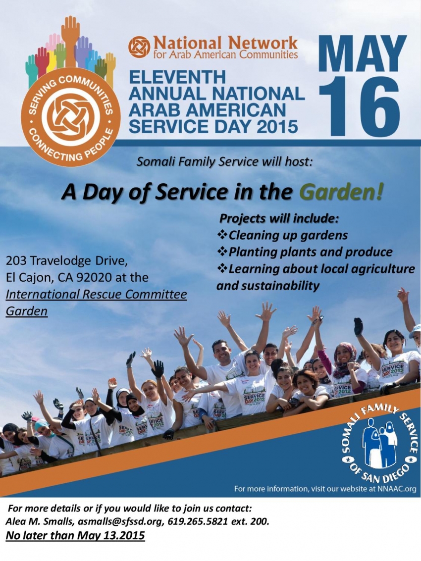 Somali Family Service (SFS) will be hosting a farming project on May16th in honor of the 11th Annual National Arab American Service Day (NAASD).